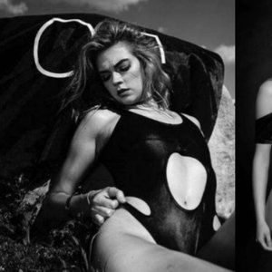 Oliver Ford pleather unique black swimsuit